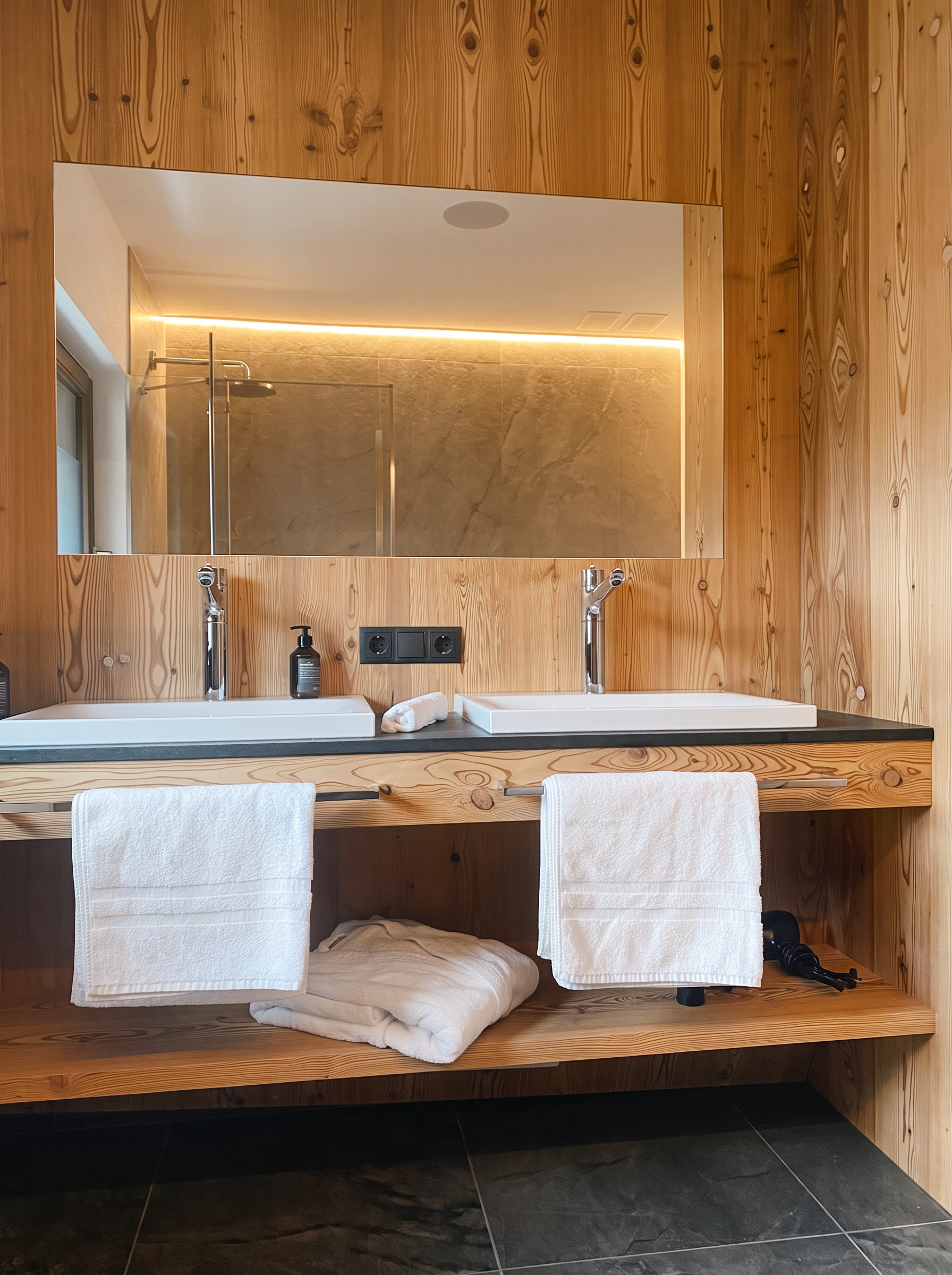 Modernes Badezimmer der Ferienwohnung Florisa in den Dolomiten mit edler Ausstattung